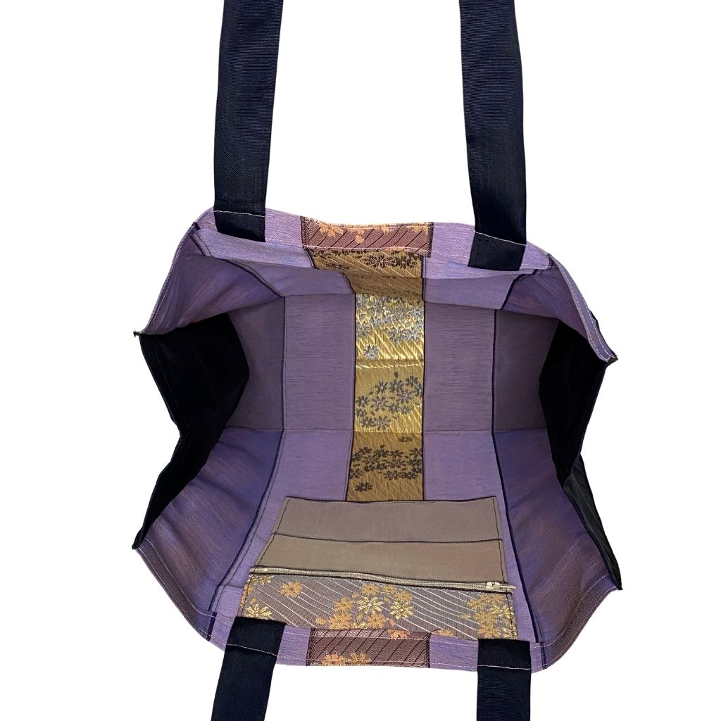 Look inside! Interior Look at Large Tote Bag, Interior Zipper Pocket with same color stripes as bag, Woven Material, Vegan Bag, Large roomy interior to carry even your bulky items, Durable, Double Stitched, Ultra lightweight Material, Long Lasting Sustainable Tote Bag ShimaShima Bags