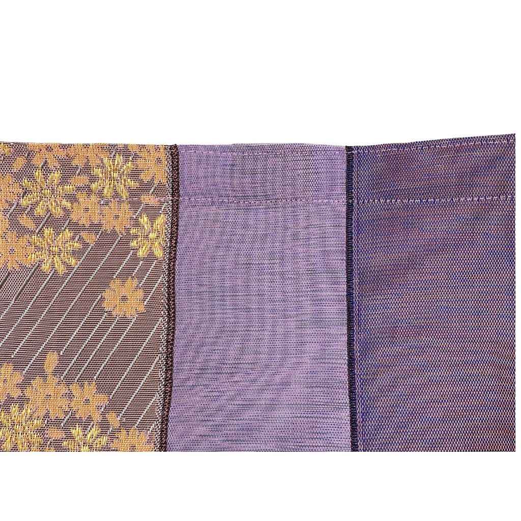 Close up image of woven fabric, Purple and Lavendar Stripes, Lavendar and Pink Floral Designs on Center Stripe Durable Woven Fabric, Double Stitched Handles, Shoulder Straps, Heavy Duty Stitching on Corners and Seams. Long lasting Sustainable Tote Bags ShimaShima Bags