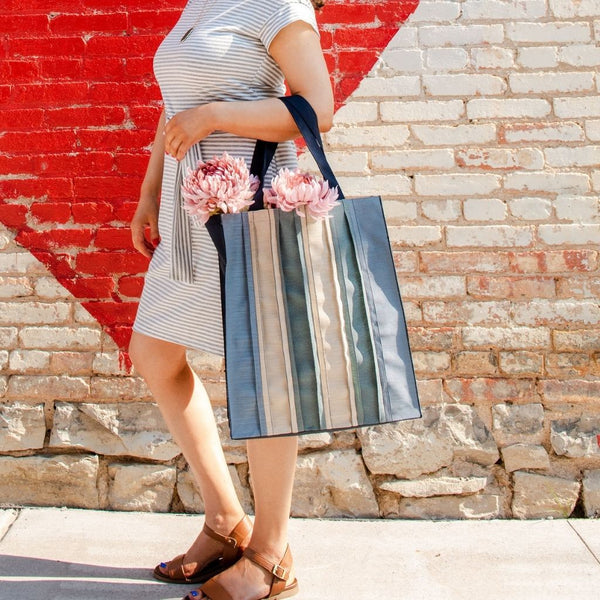 Large Tote Bag- Blue, Green & Beige Solid Colors