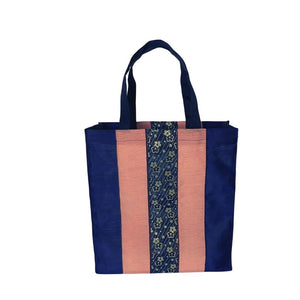 Bold Blue and Pink Stripes with Blue Sakura Floral Design on Center Stripe, Large Tote Bag with Japanese Vibe, Japanese Style Tote Bags for Women, Stylish Shopper Bag, Office Tote, Teacher Tote, Mom Bag, Farmers Market Tote, Beach Bag, ShimaShima Bags