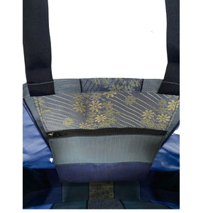Stylish Large Tote Bag Japanese Vibe Blue & Beige Stripes Blue Floral -  shimashima bags