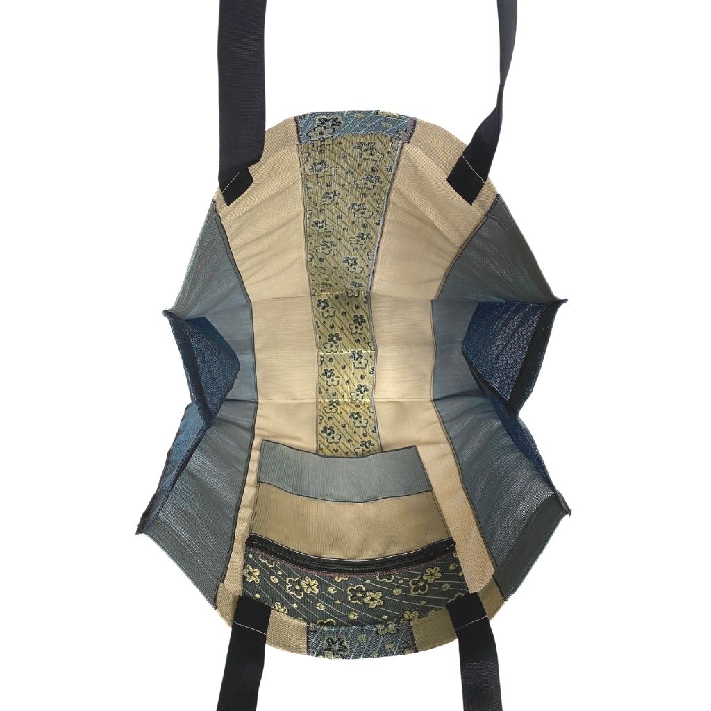 Stylish Large Tote Bag Japanese Vibe Blue Beige Stripes Blue Floral shimashima bags