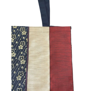 Large Tote Bag- Red & Beige Stripes - Navy Floral Designs