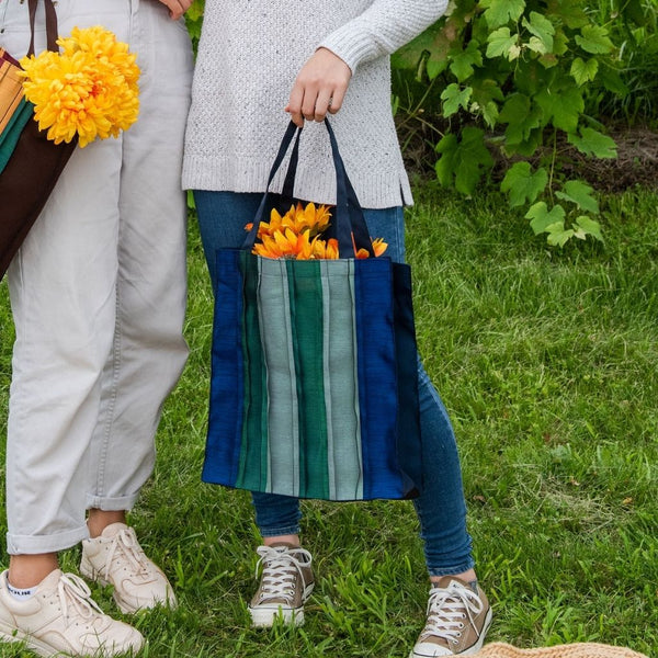 Large Tote Bag- Blue & Green Solid Colors